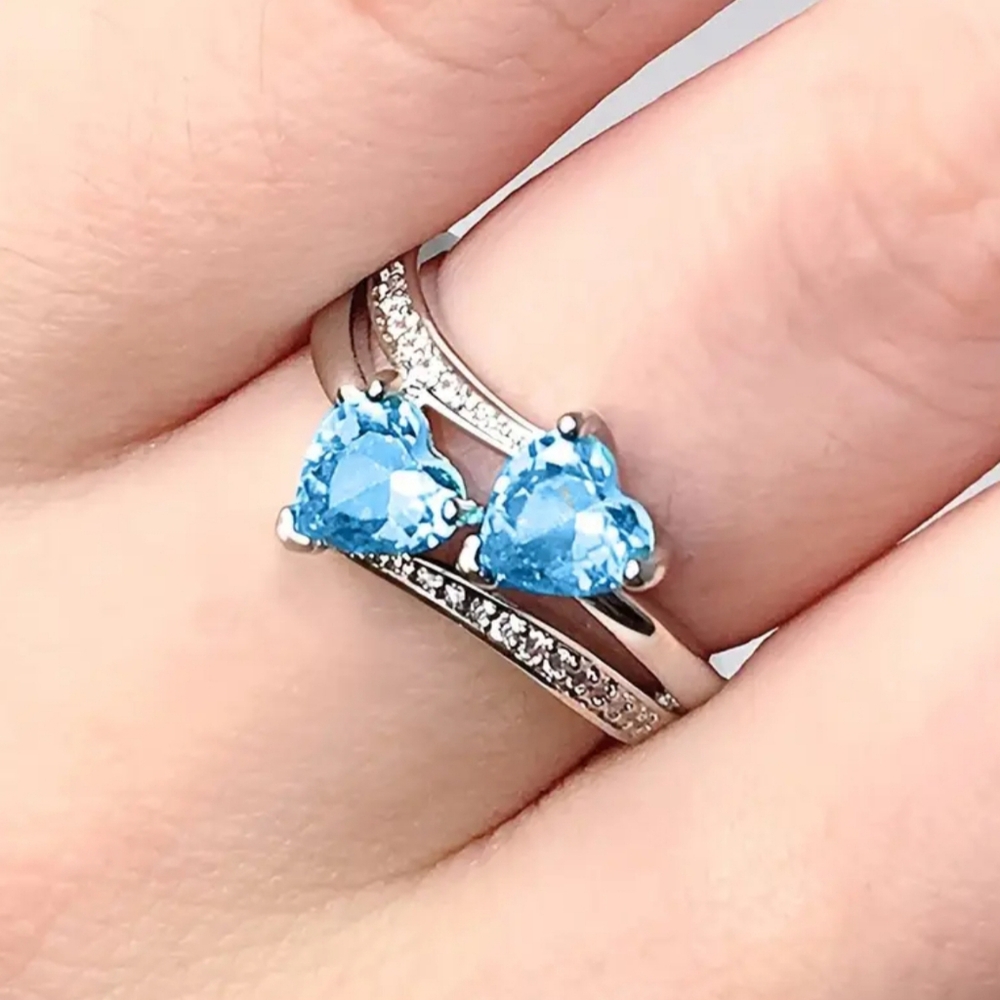 Silvertone Blue Stone Ring